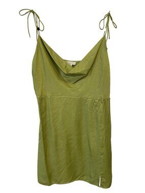 Endless Blu Slip Mini Dress Size Large Tie Strap Cowl Neck Sleeveless Olive NEW